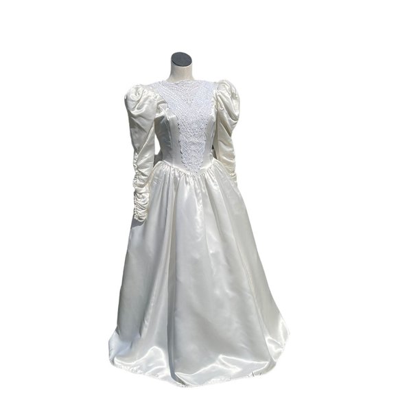 Jessica McClintock 80s Princess Skirt Wedding Dress Flowy Back Bow Detail - Picture 1 of 15